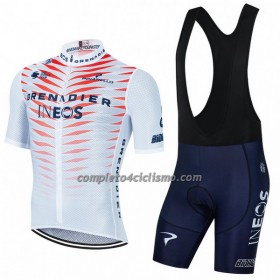 Completo Maglia + Pantaloncino con bretelle 2022 INEOS Grenadiers Manica Corta Bianco Rosso